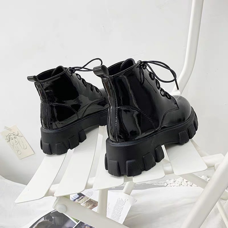 Giày bốt nữ cao cổ T90 chất liệu da cao cấp buộc dây đế răng cưa 5cm boots martin phong cách ulzzang hàn quốc hot 2021 | BigBuy360 - bigbuy360.vn