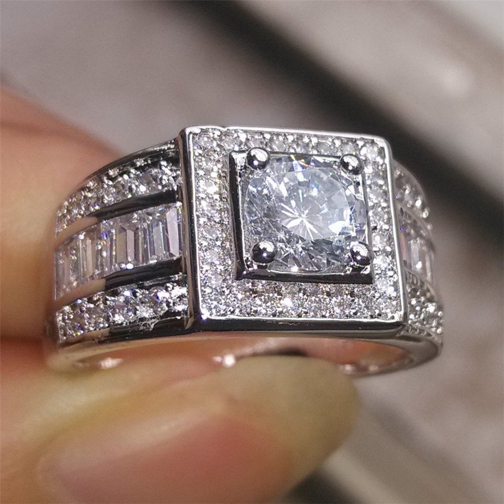 Nhẫn Mạ VàNg TrắNg 18K ĐíNh Kim Cương Giả ThờI Trang Cho Nam