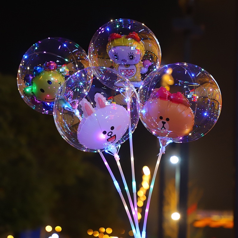 Bóng Phát sáng, Bóng bay Galaxy - trang trí. Có sẵn đèn Led+Pin+Gậy cầm tay. Loại có lõi bên trong &lt;như hình&gt;