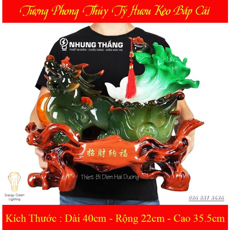 Tượng Phong Thủy Decor Tỳ Hưu Kéo Bắp Cải PT-35 - Chiêu Tài Hút Lộc - Size Nhỏ Dài 40cm - Bảo Hành 1 Năm