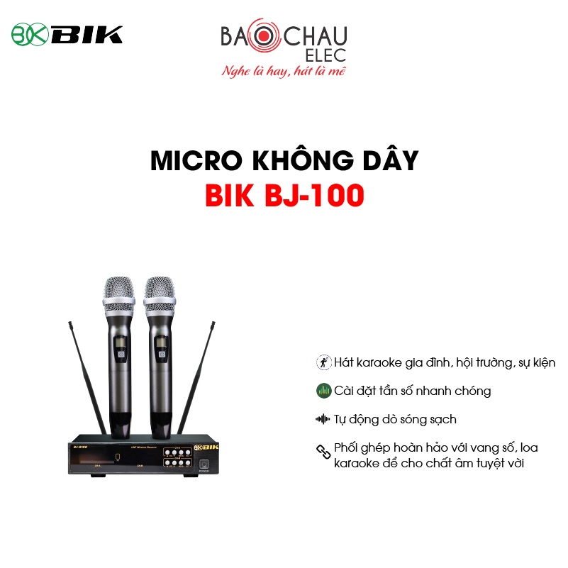 [CHÍNH HÃNG] Micro Karaoke Không Dây BIK U100 | Hát Karaoke Hay, Nhạy, Âm Sáng - 2 tay micro không dây + 1 đầu thu