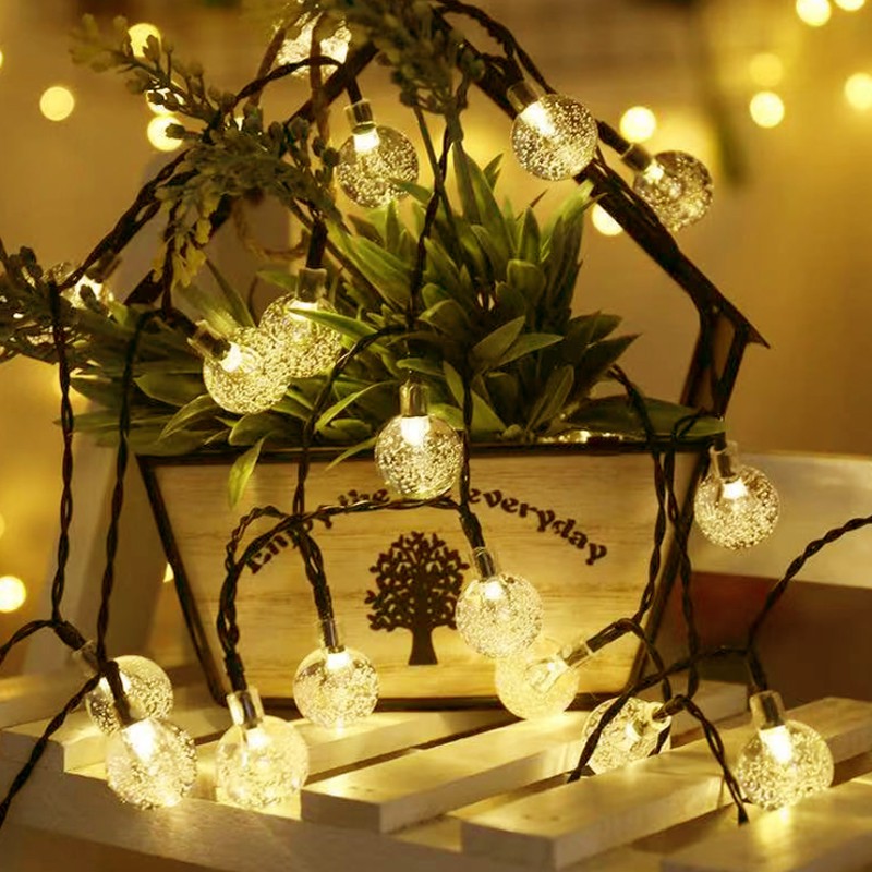 Dây đèn LED cherry ball màu vàng 6m 40 bóng, 3m 20 bóng trang trí phòng, noel, lễ tết, cắm trại, cắm USB, dùng pin AA