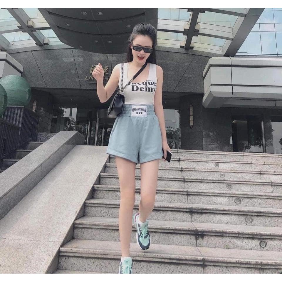 Set áo trắng kèm quần short xanh dương cotton siêu mát