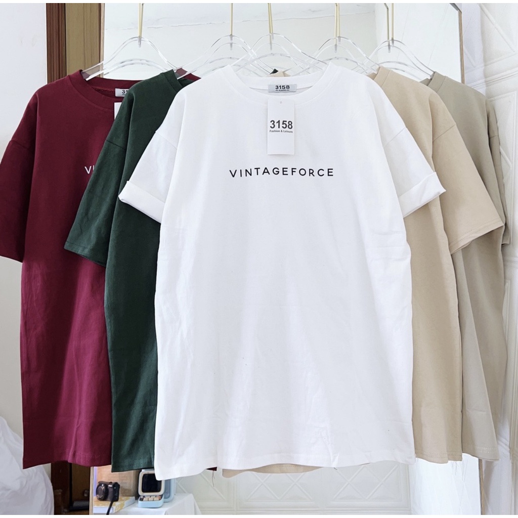 áo phông 3158 in chữ vintageforce chất liệu cotton