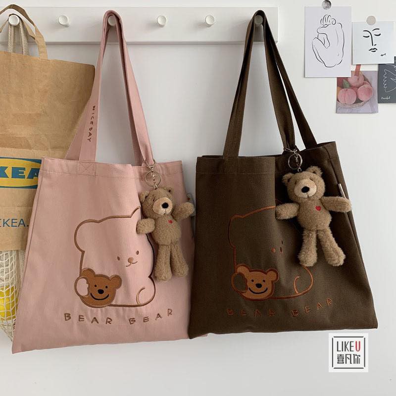 ẢNH THẬT Túi vải túi tote canvas hình gấu xinh xắn