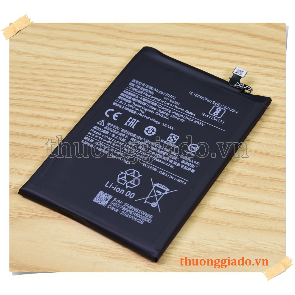 Thay pin Mi Redmi Note 9 4G (BN62) 6000mAh 23.2Wh Li-ion Polymer Battery