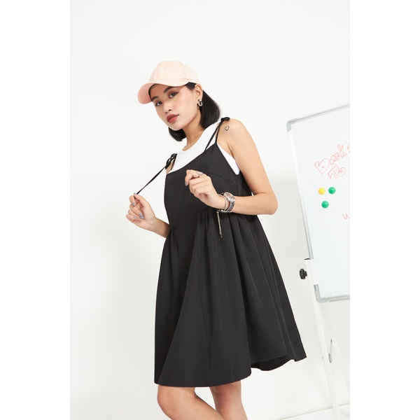 Đầm Maybi babydoll lụa cotton phối nơ vai