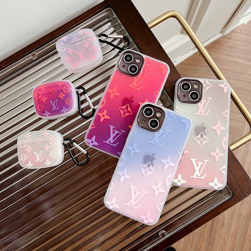 Vỏ Bảo Vệ Hộp Sạc Tai nghe không dây Airpods1 2 3 Pro Bằng Silicon TPU Màu Gradient In Logo Sang Trọng Kèm Móc Khóa