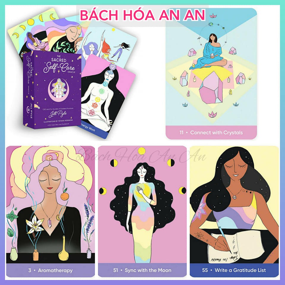 Bộ bài tarot work your light , the wild offering oracle, super attractor , the sacred self care tặng túi đá/ khăn đá