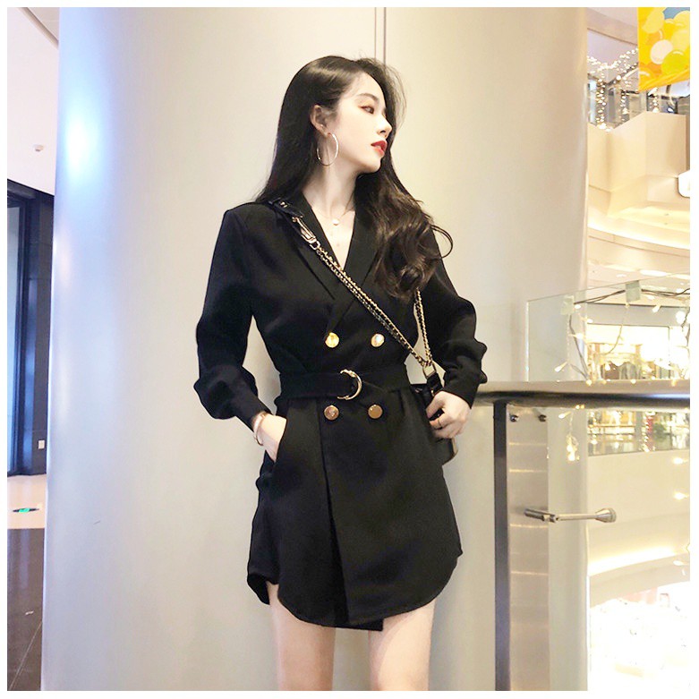 [ẢNH THẬT] Đầm Vest 4 Nút + Betl (ĐEN) | BigBuy360 - bigbuy360.vn