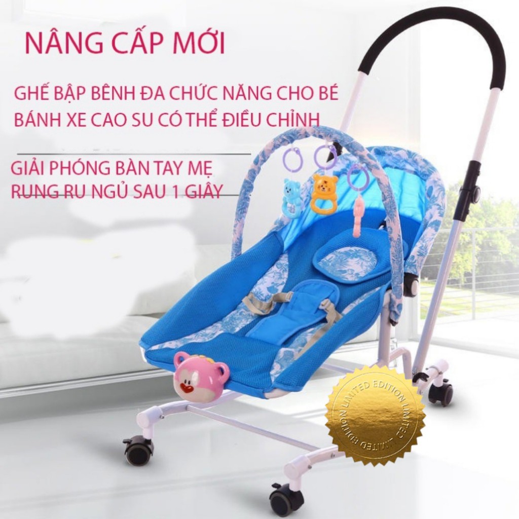 {QT Khăn Yếm} {Nôi rung cho bé} NÔI RUNG ĐA CHỨC NĂNG - CÓ MÀN CHE MUỖI,BÁNH XE CAO SU, TAY ĐẨY GẤP GỌN MẪU MỚI TIỆN LỢI