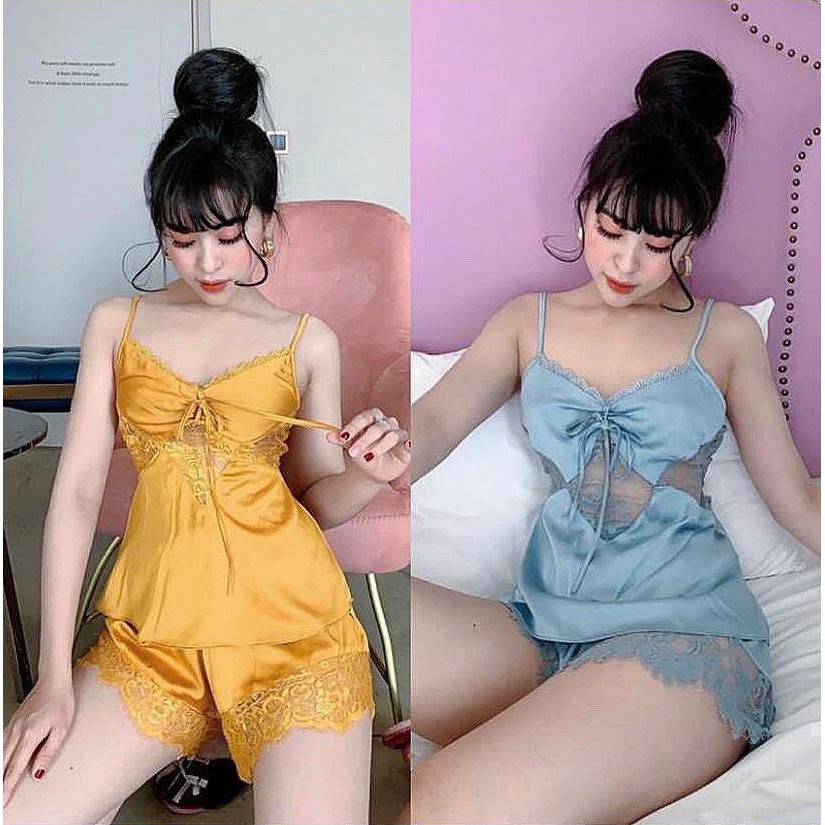 Set ngủ ren sexy ❣️𝐅𝐑𝐄𝐄 𝐒𝐇𝐈𝐏❣️  MunMunStore Bộ ngủ lụa satin phối ren cao cấp - mềm mịn - quyến rũ 8847