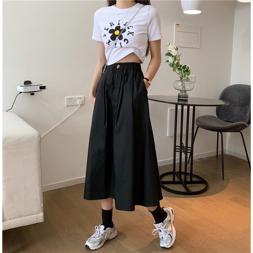 Chân váy midi dài Màu trơn Lưng cao Dáng chữ A Ulzzang Phong cách Hàn Quốc Váy trơn Midi Cạp cao Thời trang | BigBuy360 - bigbuy360.vn