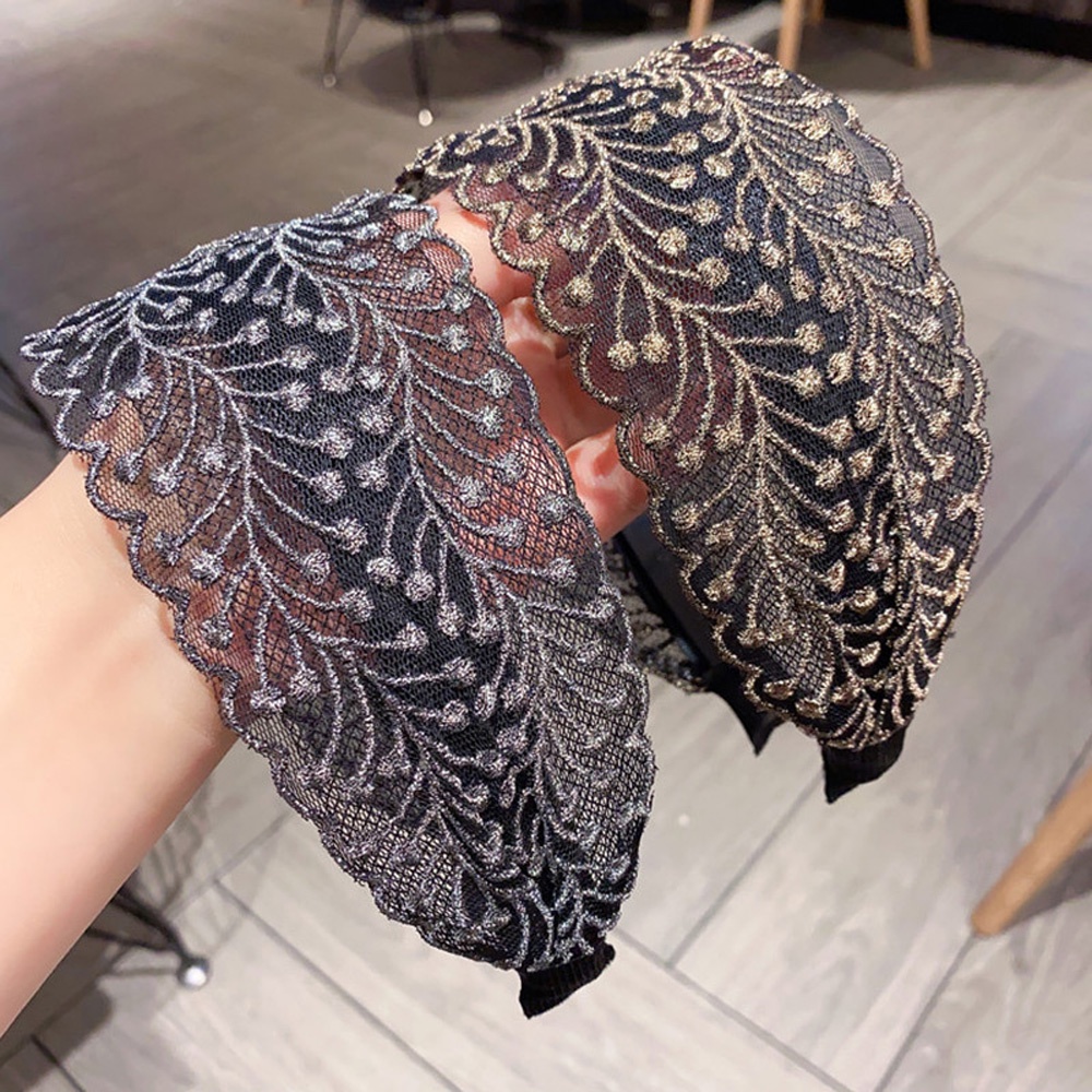 Băng đô vải lụa phối ren thêu họa tiết hoa phong cách vintage Hàn Quốc thời trang cho nữ