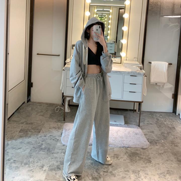 Bộ Áo Sweater Ngắn Dáng Ôm Phối Quần Dài Ống Rộng Thời Trang 2022 Cho Nữ