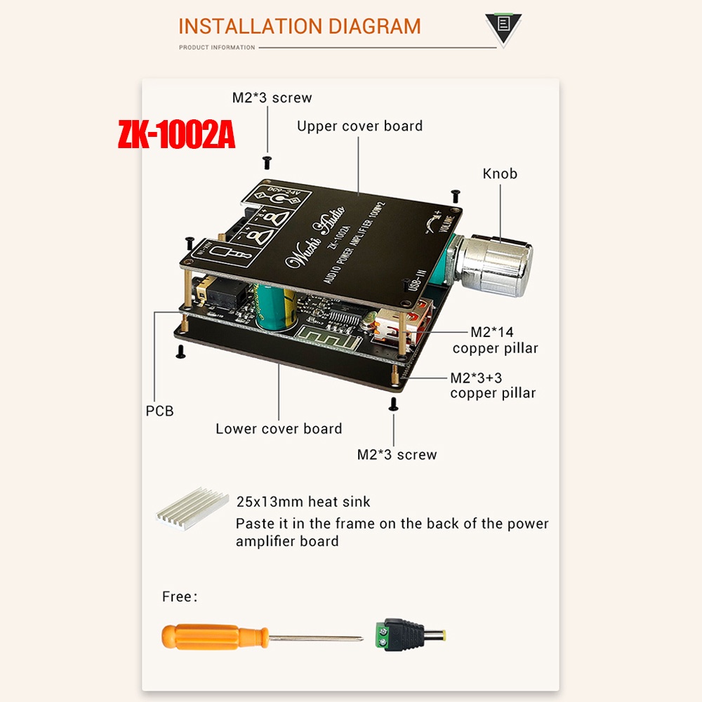 Mô đun khuếch đại âm thanh kỹ thuật số pcbfun ZK-502A/ ZK-1002A kênh 2.0 50W+50W/ 100W+100W