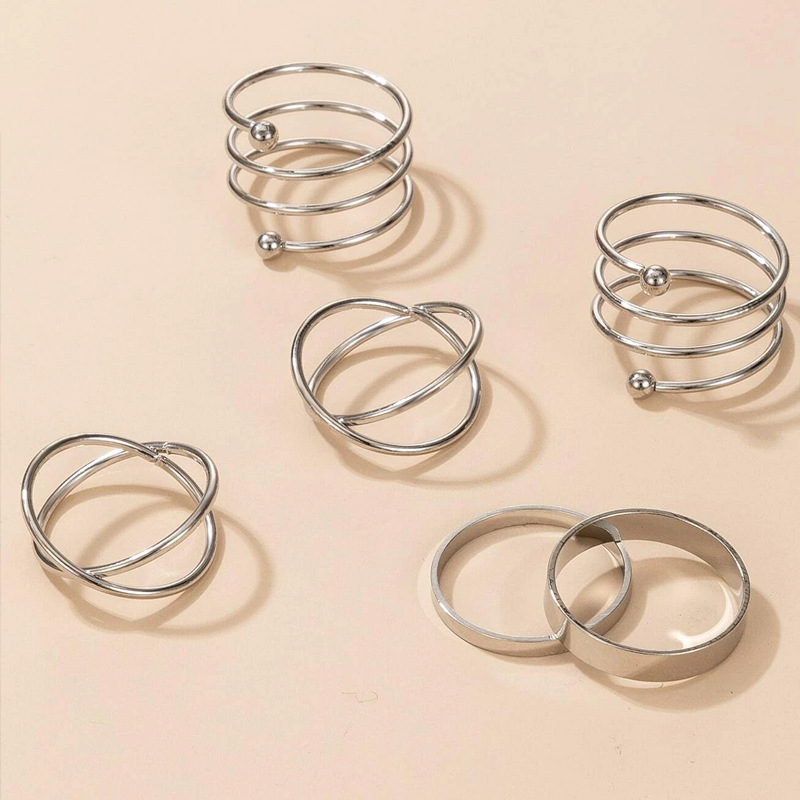 [WHOLESALE] [6Pcs Set Women Fashion Korean Retro Multi-style Silver Rings ] [ Elegant Ladies Smooth Fine Thin Finger Ring] [Lovely Jewelry Gifts For Girl Friends]