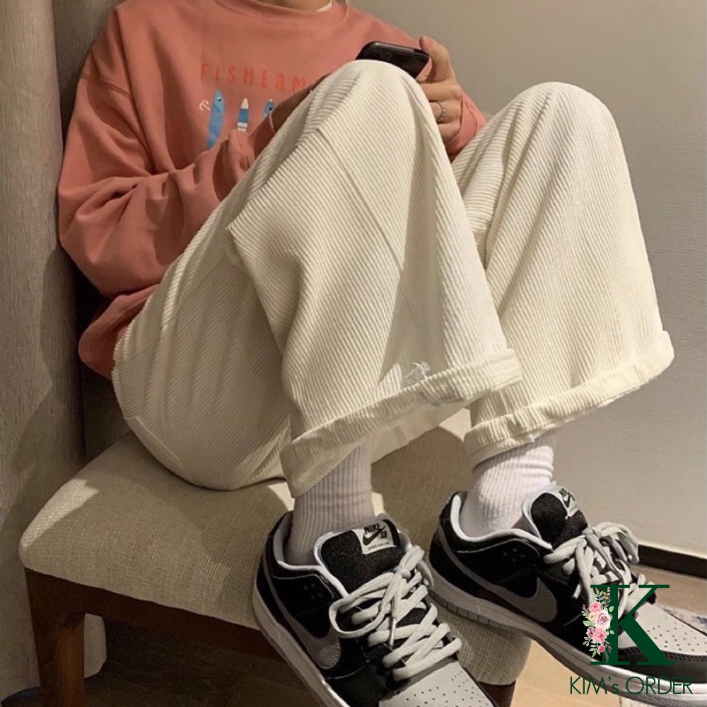 Quần Nhung Tăm Nam Nữ Unisex Đen Be Dáng Suông Phom Rộng Basic Phong Cách Ulzzang Hàn Quốc Năng Động Cá Tính