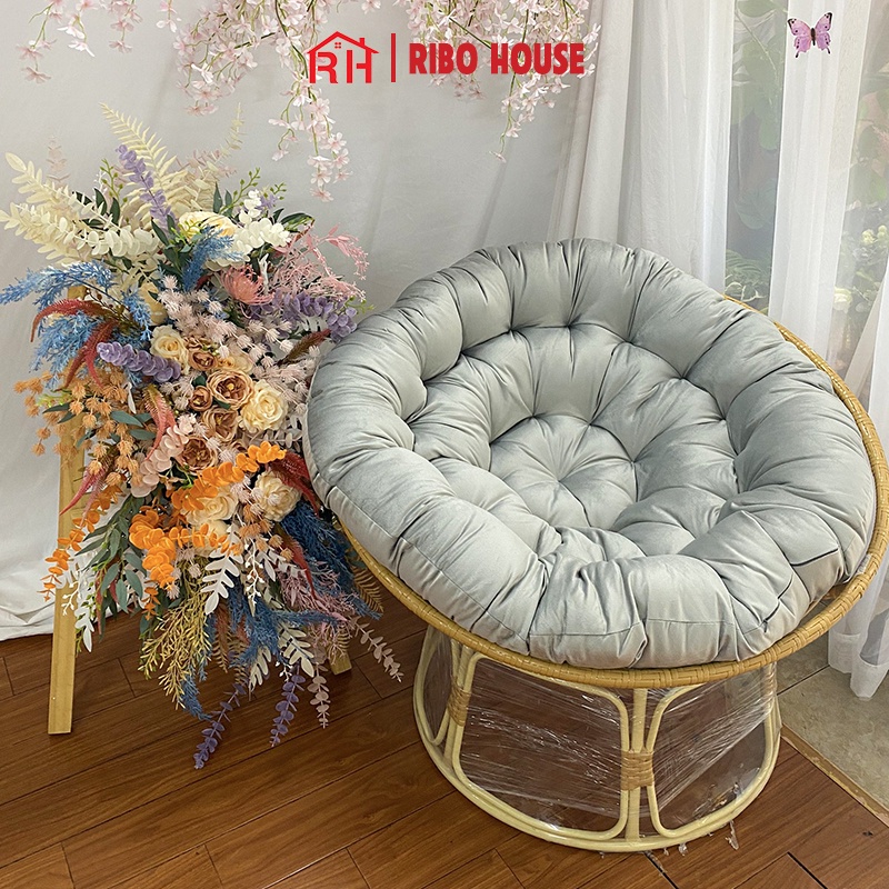 Ghế papasan RIBO HOUSE giả mây nhựa 100cm khung kim loại sơn tĩnh điện thư giãn trang trí phòng khách ban công RIBO186