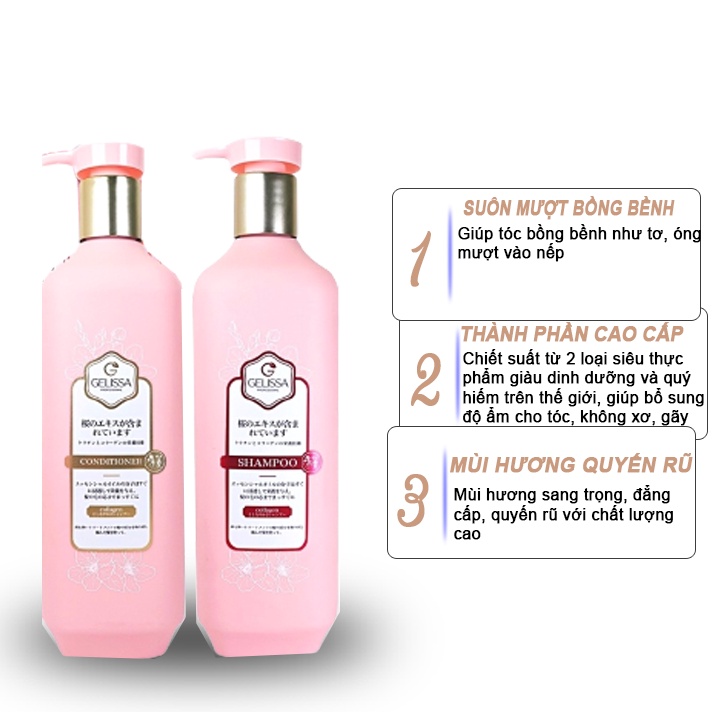 Dầu Gội Dầu Xả Kem Ủ Hấp Tóc GELISSA SAKURA 750ml 1000ml Hoa Anh Đào Nhật Bản Lamyra