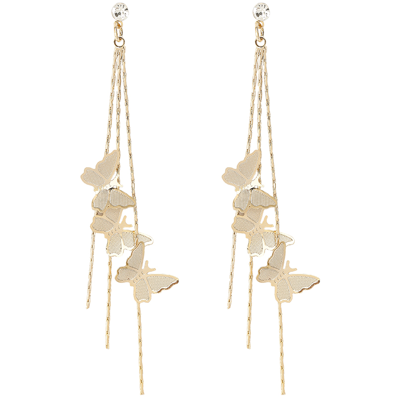 Khuyên Tai Dáng Dài Hình Bướm Mạ Bạc 925 Phong Cách Hàn Quốc