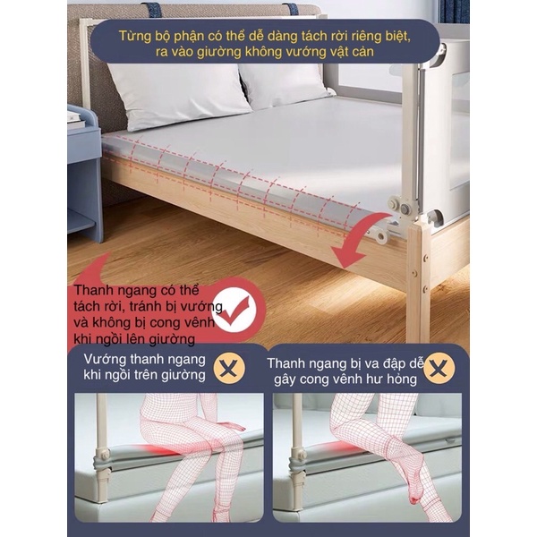 (HÀNG LOẠI 1)THANH CHẮN GIƯỜNG BABY SMILES HOẠ TIẾT THÊU NỔI 3D CAO CẤP MÀU GHI