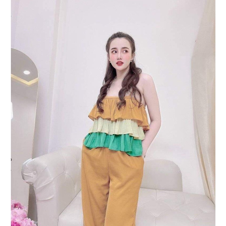 [FREESHIP 50K] Đồ Bộ Lụa Mặc Nhà NHISTORE Quần Lửng Rút Dây Áo 3 Tầng Bèo Freesize Dưới 57kg | BigBuy360 - bigbuy360.vn