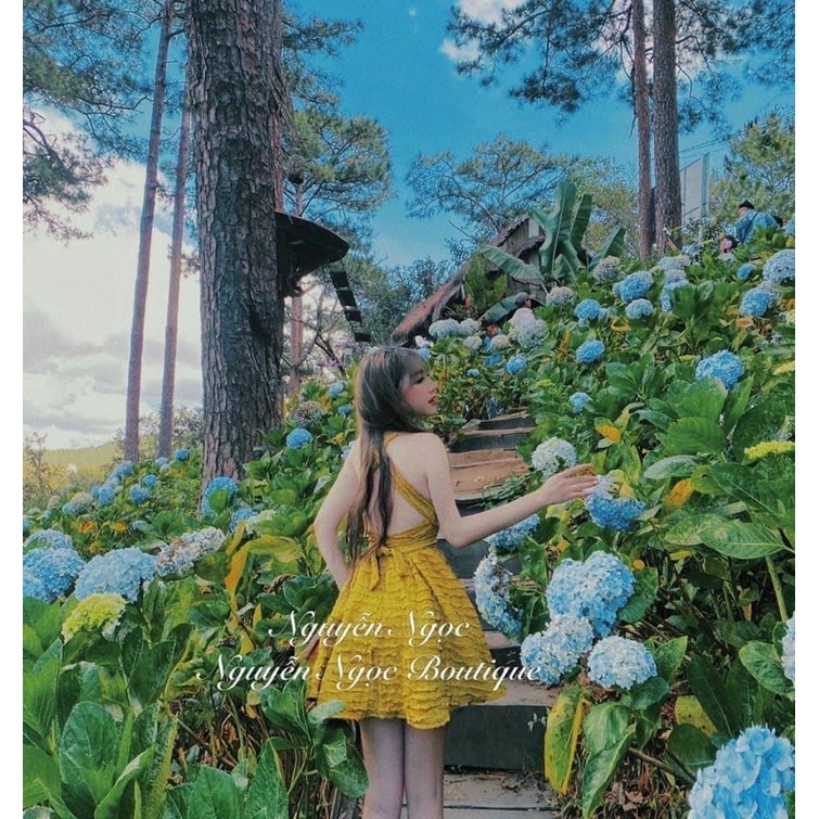 VÁY/ĐẦM XỐP VÂN 2 DÂY CỘT NƠ LƯNG HỞ ÔM CV XOÈ SANG CHẢNH | BigBuy360 - bigbuy360.vn