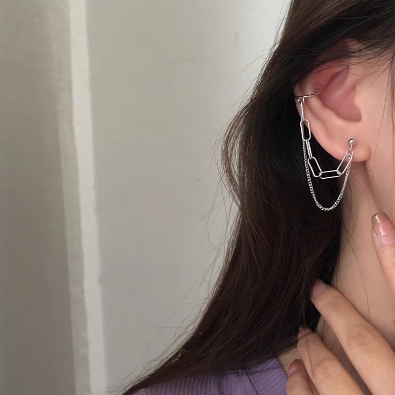 1 chiếc bông tai kẹp vành dây xích không cần lỗ trên l