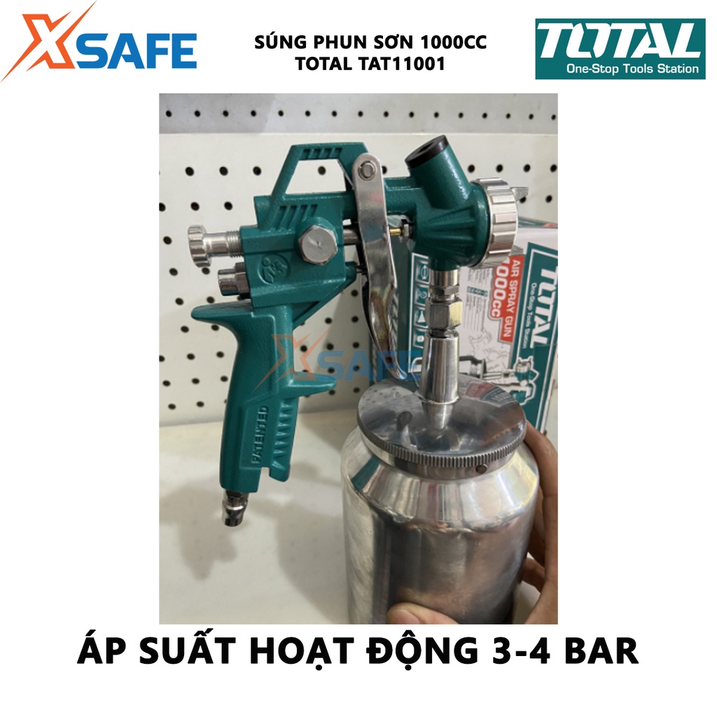 Súng phun sơn Total TAT11001 Máy phun sơn cầm tay Vòi phun 1.5mm Áp lực: 3-4bar Mức tiêu thụ 119-200l/phút