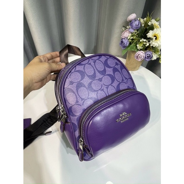 Balo Co ach da thật phối canvas mini