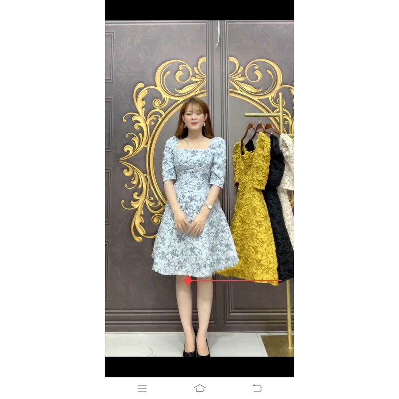 đầm coè gấm tay phồng