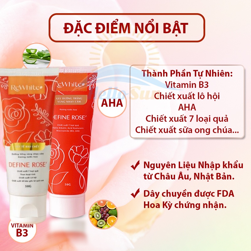 Gel tẩy tế bào chết Rewhitez + Gel dưỡng trắng mờ thâm Rewhitez dành cho vùng nhạy cảm, nách, bi 50g trắng da mịn màn