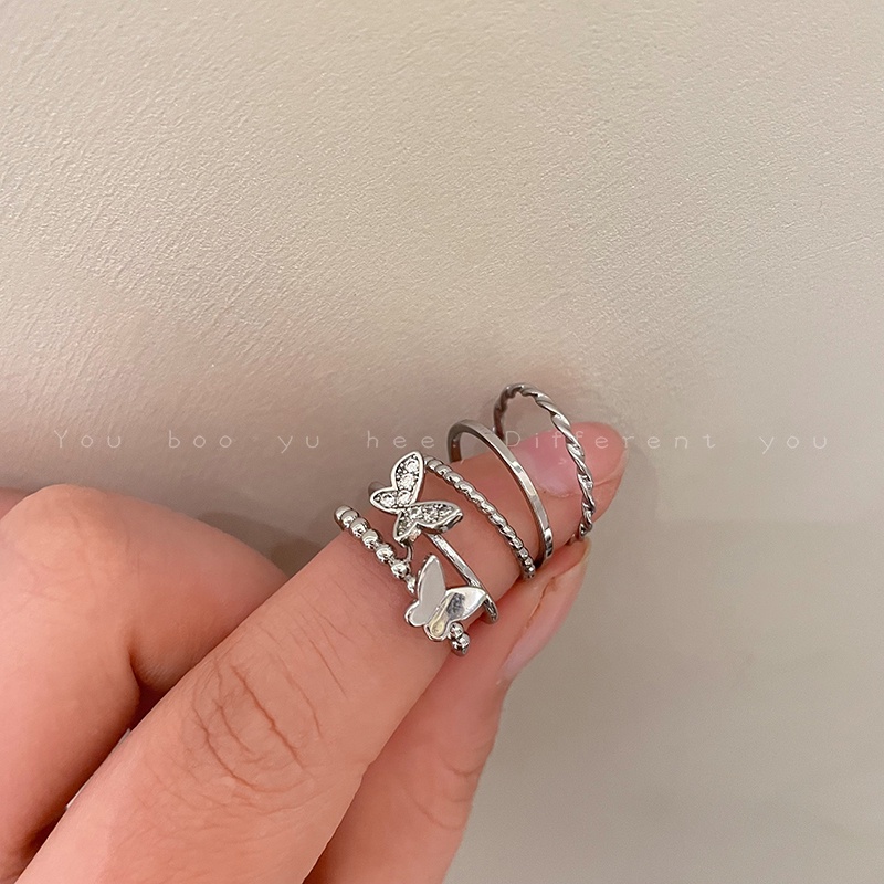 Bộ Nhẫn Đeo Ngón Tay Họa Tiết Bướm Thời Trang Sành Điệu Cho Nữ
