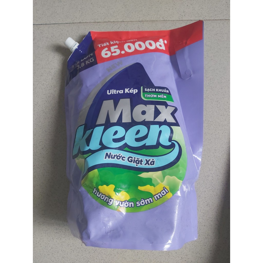 (Siêu tiết kiệm) Túi nước giặt xả maxkleen 3.8kg có nút vặn tiện lợi