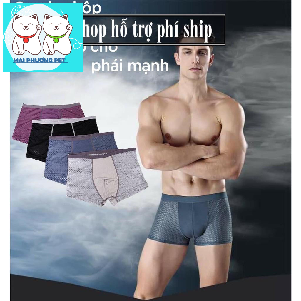 Hỗ trợ Ship- Mai phương pet - Hộp 4 quần sịp nam đùi men’s loại thông hơi thoáng khí Quần sịp khử mùi hôi