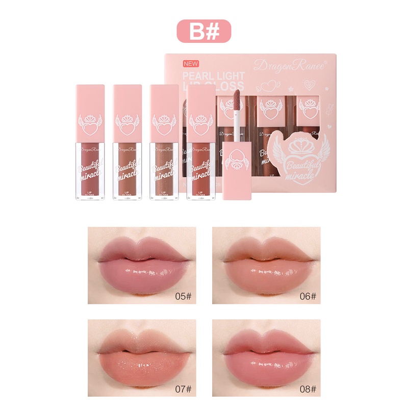 Set 4 Son Bóng Trong Suốt Dạng Lỏng Dưỡng Ẩm Tiện Lợi