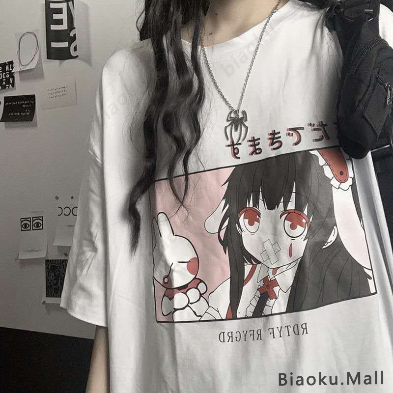 Áo thun nữ tay ngắn in hình Anime phong cách Harajuku Hàn Quốc