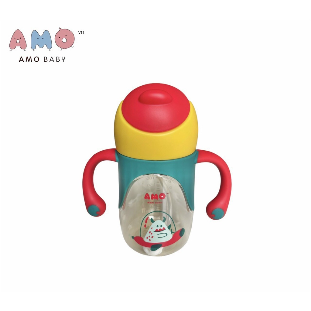 BÌNH UỐNG NƯỚC AMO BABY PPSU 240ml- CÓ HAI TAY CẦM TIỆN LỢI - ĐẦU ỐNG HÚT SILICON SIÊU MỀM