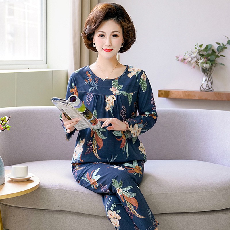 NEW [Hàng Có Sẵn] Bộ Mặc Nhà Trung Niên Dài Tay Mùa Thu Đông - Sang Trọng, Lịch Sự - Vải cotton ấm áp MÁT mẻ gợi cảm