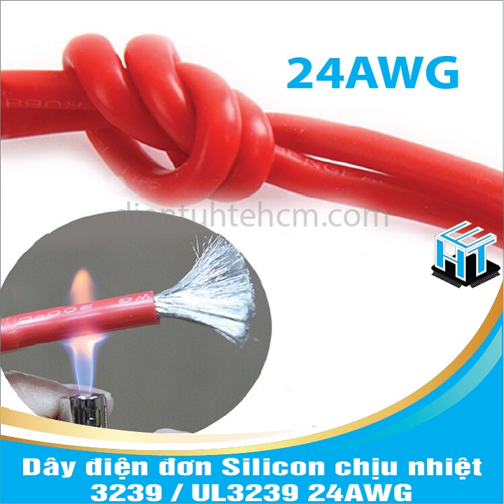Combo 5 mét Dây điện đơn Silicon chịu nhiệt 3239 / UL3239 22AWG ,24AWG 2 màu đen ,đỏ