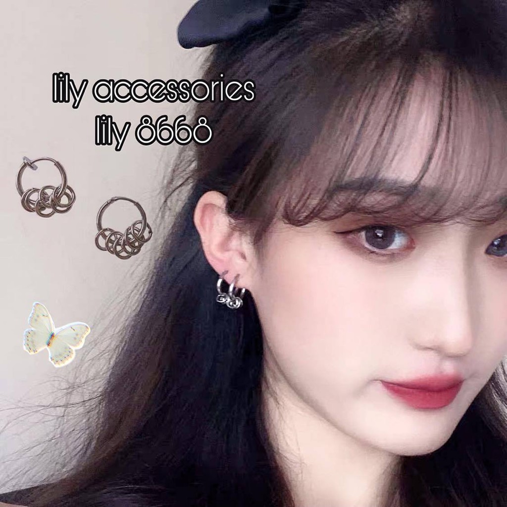 Classic Hoop With Mini Hoop Earring khuyên tai và kẹp tai titan phối 6 vòng nhỏ không gỉ không đen không dị ứng