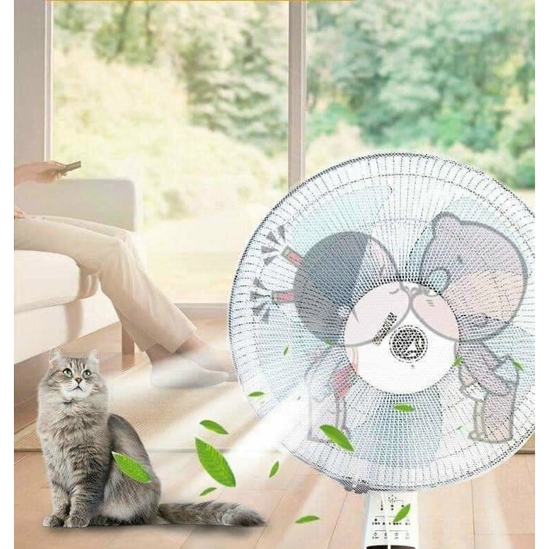 Lưới bọc quạt có họa tiết hình thú ngộ nghĩnh- Bọc lồng quạt an toàn cho bé