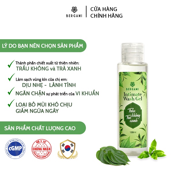 Dung dịch vệ sinh phụ nữ Bergami, tinh chất trầu trà kháng khuẩn,khử mùi giảm viêm ngứa - 130ml