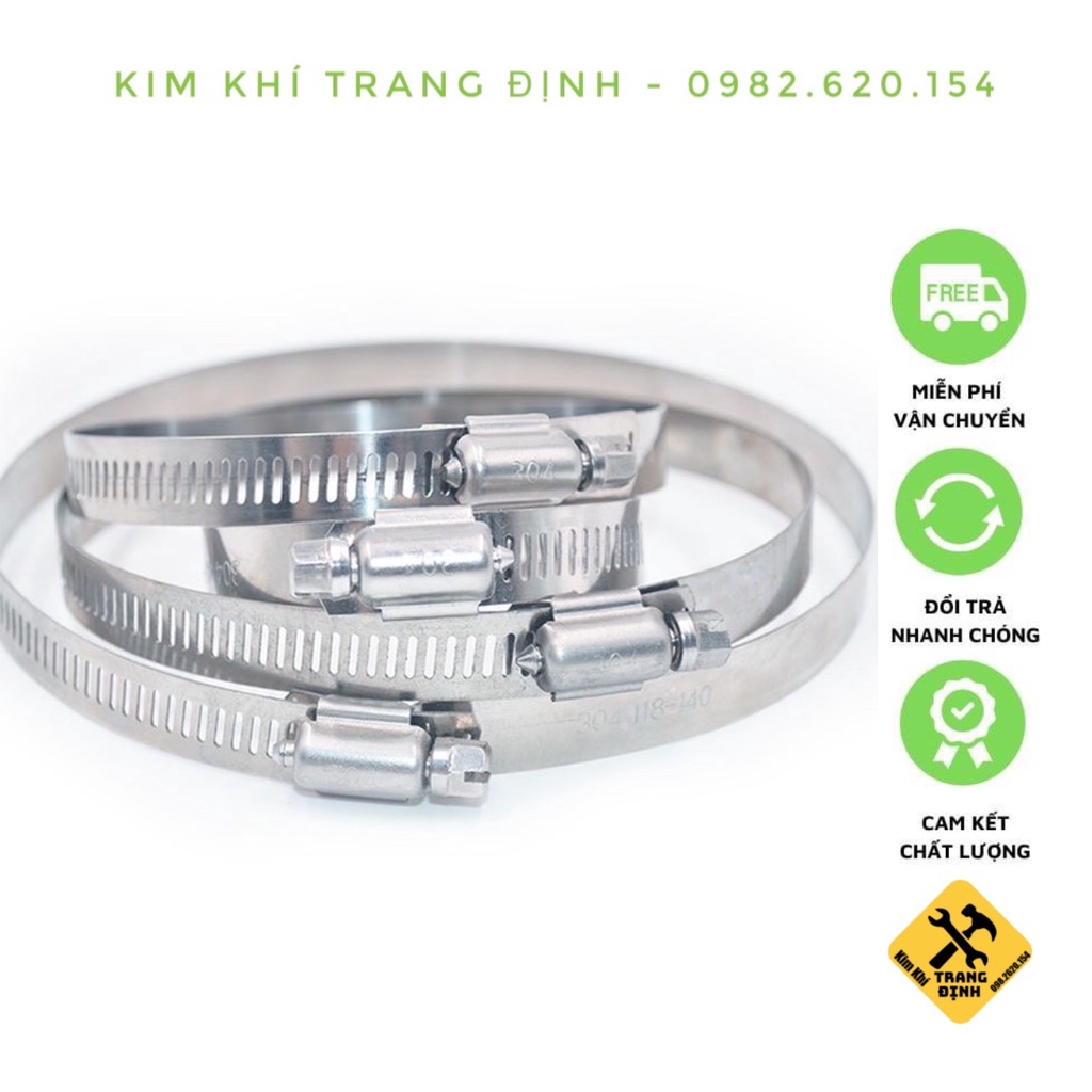 Cổ dê inox, đai xiết dây, xiết ống inox loại đẹp, dày dặn đủ kích thước 6mm-32mm