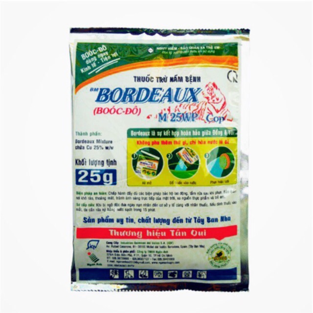 Diệt Trừ Nấm Bênh - Đốm Cháy Lá - Diệt Khuẩn - Rong Rêu Bordeaux 25WP   gói 25gr