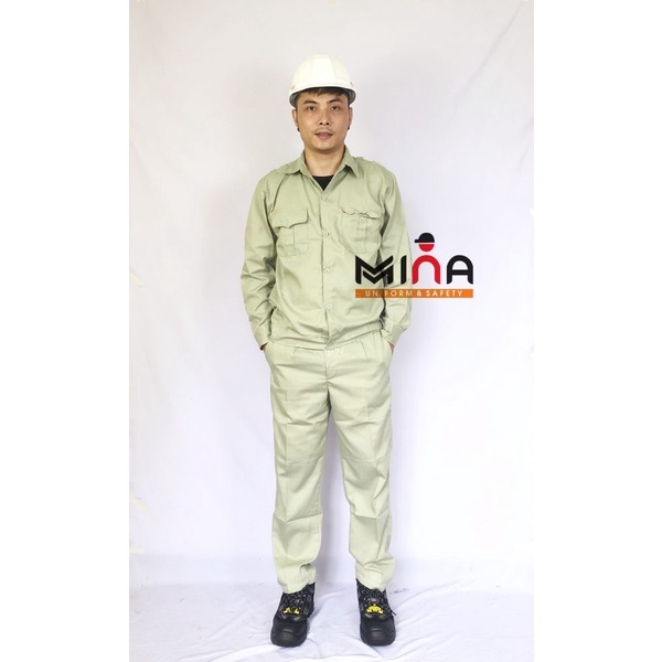 QUẦN ÁO BẢO HỘ LAO ĐỘNG - BỘ QUẦN ÁO CÔNG NHÂN - MÀU GHI - VẢI V21