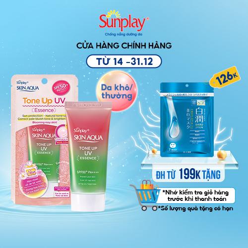 Tinh chất chống nắng nâng tông dành cho da khô/thường Sunplay Skin Aqua Tone Up UV Essence Happiness Aura (Rose)50g