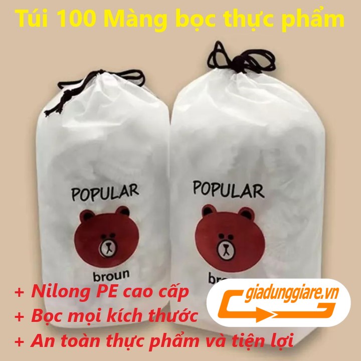 Túi 100 MÀNG BỌC THỰC PHẨM nhựa PE trong suốt an toàn vệ sinh bọc nilong bảo quản trái cây có chun co giãn tiện lợi