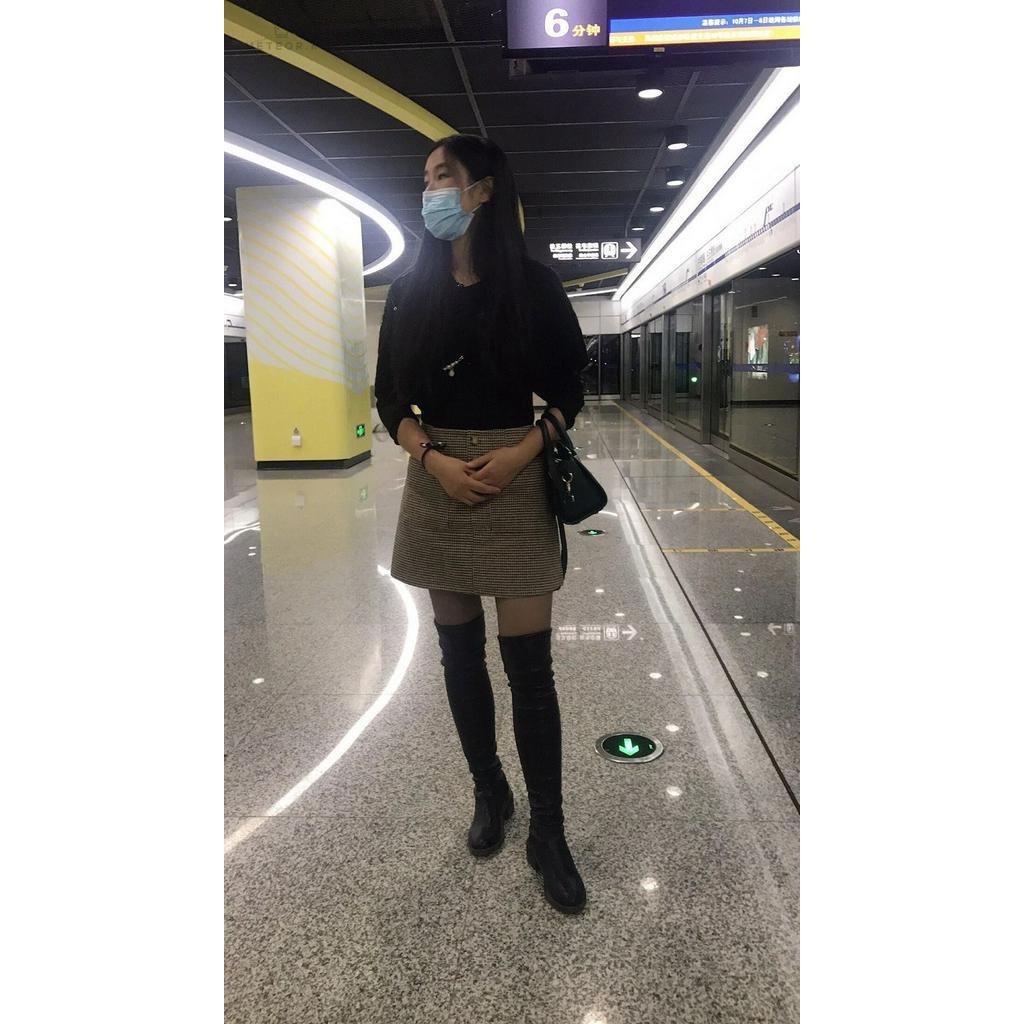 Chân váy chữ A lưng cao họa tiết kẻ sọc ca rô phối túi phong cách Nhật Bản thời trang